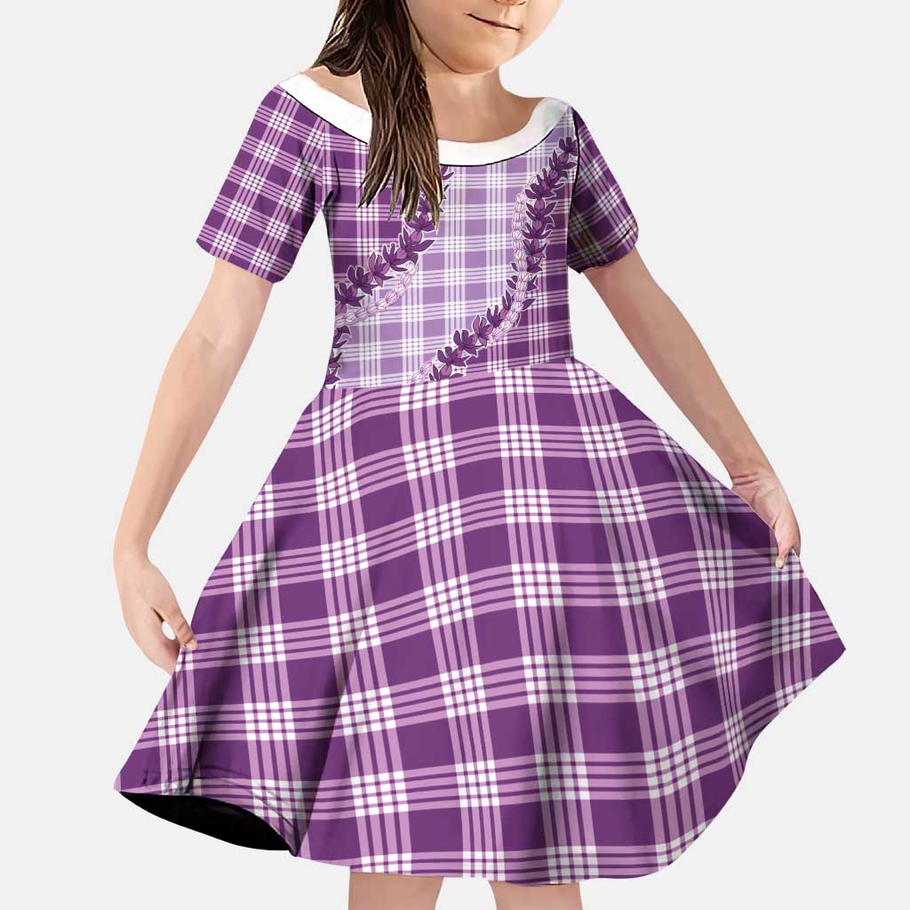 Violet Hawaii Palaka Family Matching Off The Shoulder Long Sleeve Dress and Hawaiian Shirt Hawaiian Pikake Lei LT05 Daughter's Dress Violet - Polynesian Pride