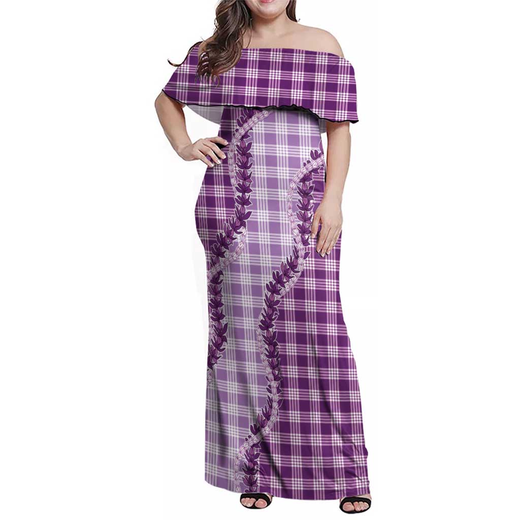 Violet Hawaii Palaka Family Matching Off Shoulder Maxi Dress and Hawaiian Shirt Hawaiian Pikake Lei LT05 Mom's Dress Violet - Polynesian Pride