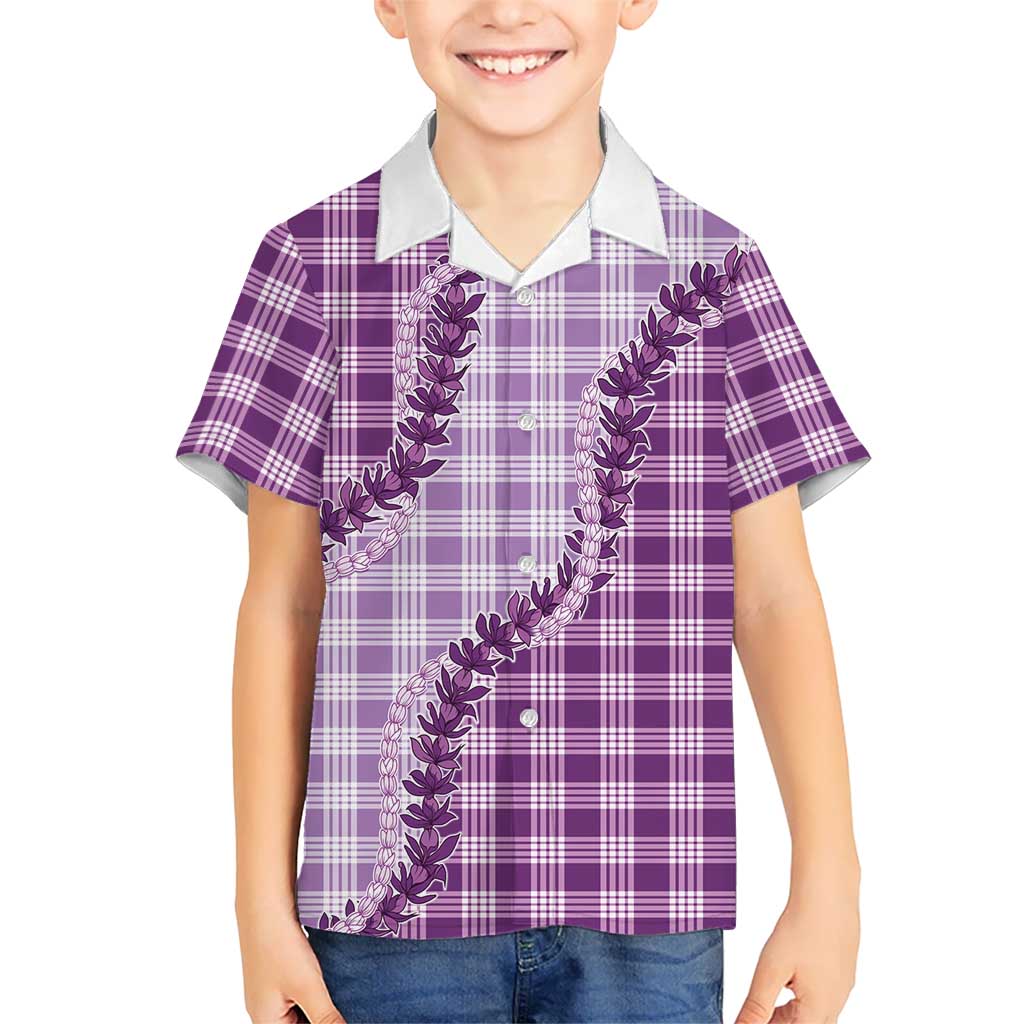 Violet Hawaii Palaka Family Matching Off Shoulder Maxi Dress and Hawaiian Shirt Hawaiian Pikake Lei LT05 Son's Shirt Violet - Polynesian Pride