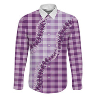 Violet Hawaii Palaka Family Matching Off Shoulder Short Dress and Hawaiian Shirt Hawaiian Pikake Lei LT05 Dad's Shirt - Long Sleeve Violet - Polynesian Pride
