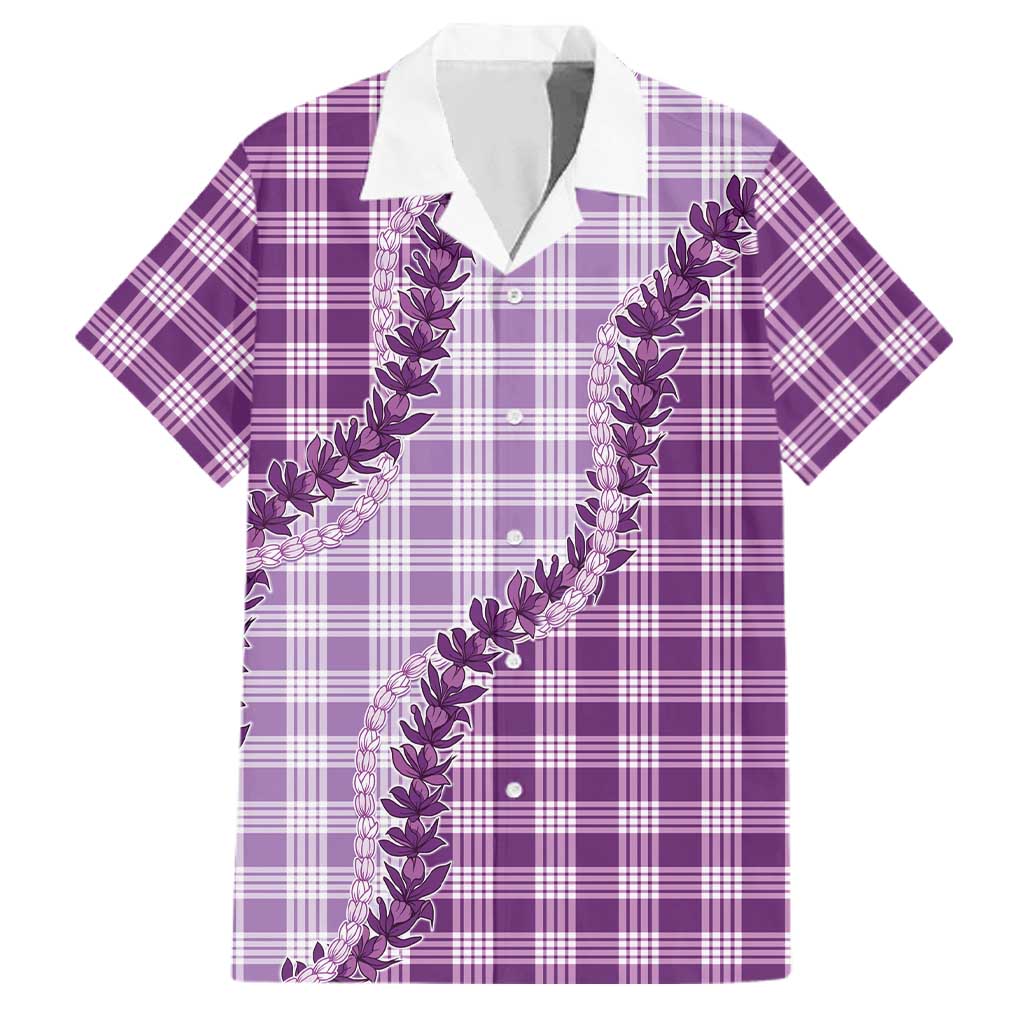 Violet Hawaii Palaka Family Matching Short Sleeve Bodycon Dress and Hawaiian Shirt Hawaiian Pikake Lei LT05 Dad's Shirt - Short Sleeve Violet - Polynesian Pride