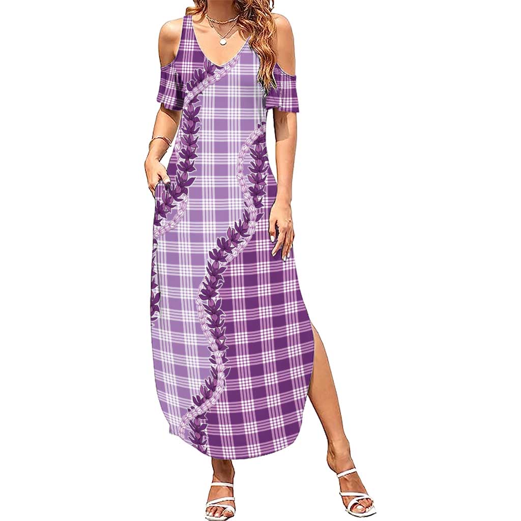 Violet Hawaii Palaka Family Matching Summer Maxi Dress and Hawaiian Shirt Hawaiian Pikake Lei LT05 Mom's Dress Violet - Polynesian Pride