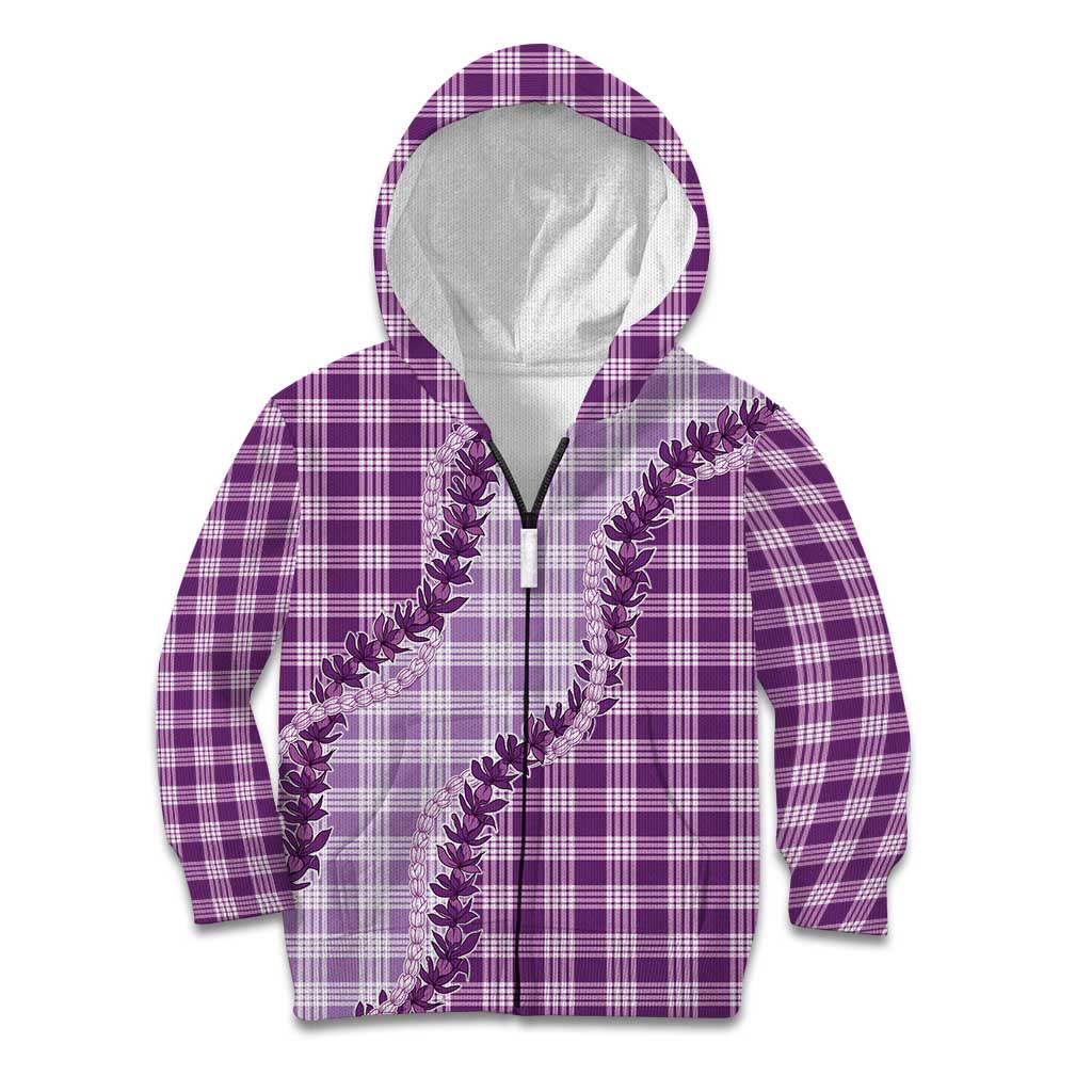Violet Hawaii Palaka Kid Hoodie Hawaiian Pikake Lei LT05 Zip Hoodie Violet - Polynesian Pride