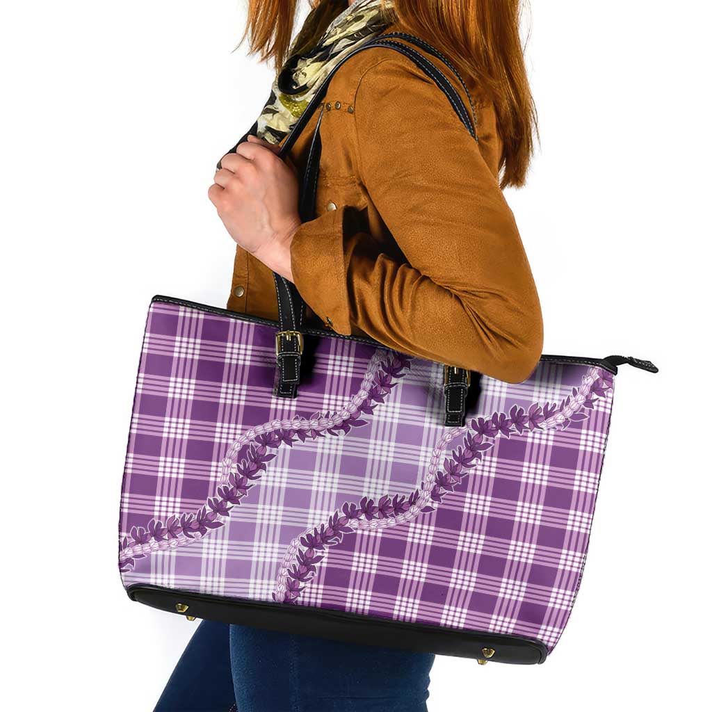 Violet Hawaii Palaka Leather Tote Bag Hawaiian Pikake Lei LT05 Violet - Polynesian Pride
