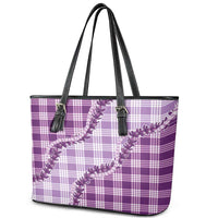 Violet Hawaii Palaka Leather Tote Bag Hawaiian Pikake Lei LT05 - Polynesian Pride