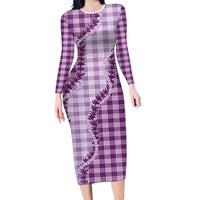 Violet Hawaii Palaka Long Sleeve Bodycon Dress Hawaiian Pikake Lei LT05 Long Dress Violet - Polynesian Pride