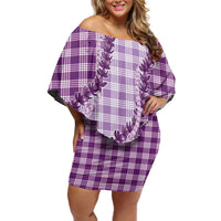 Violet Hawaii Palaka Off Shoulder Short Dress Hawaiian Pikake Lei LT05 Women Violet - Polynesian Pride