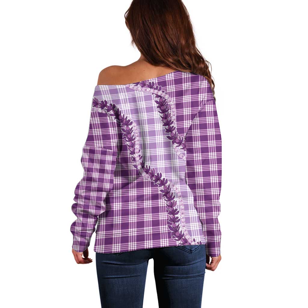 Violet Hawaii Palaka Off Shoulder Sweater Hawaiian Pikake Lei LT05 - Polynesian Pride