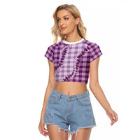 Violet Hawaii Palaka Raglan Cropped T Shirt Hawaiian Pikake Lei LT05 Female Violet - Polynesian Pride