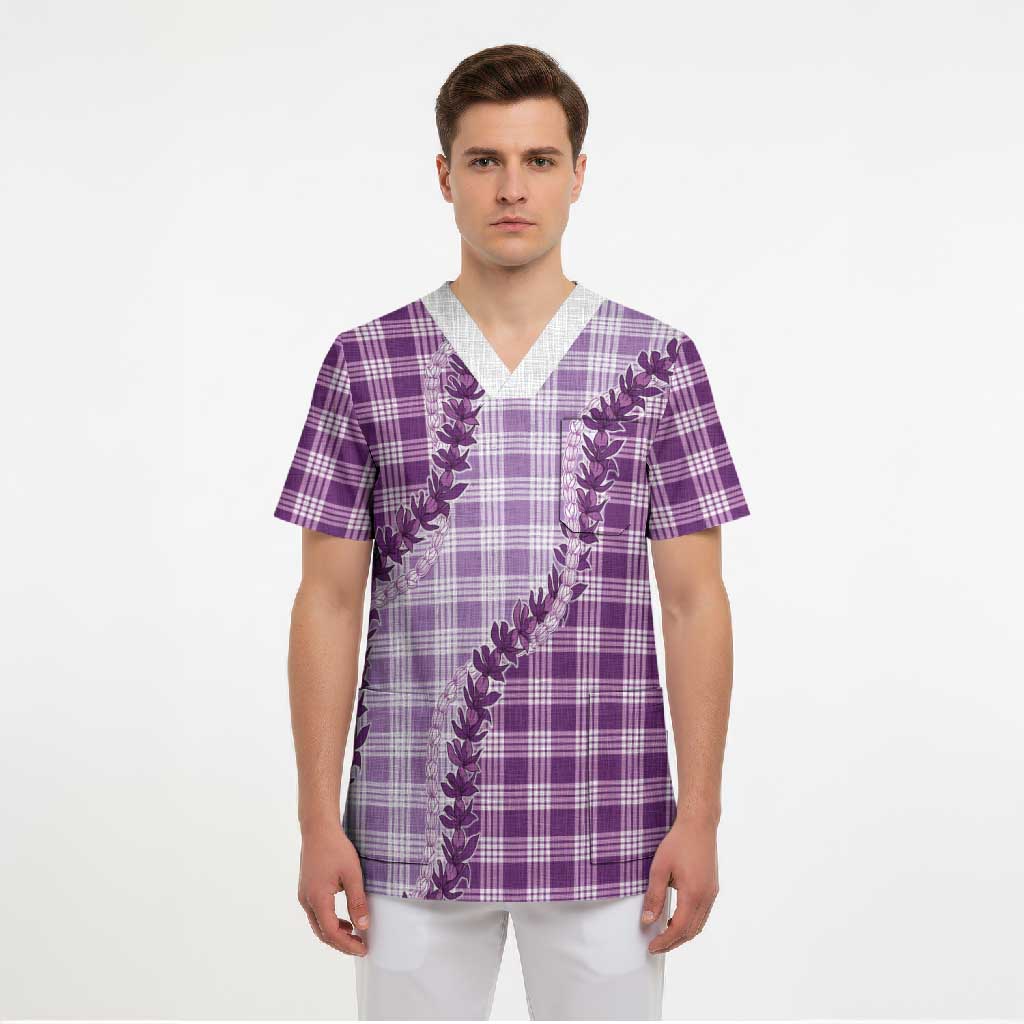 Violet Hawaii Palaka Scrub Top Hawaiian Pikake Lei LT05 - Polynesian Pride