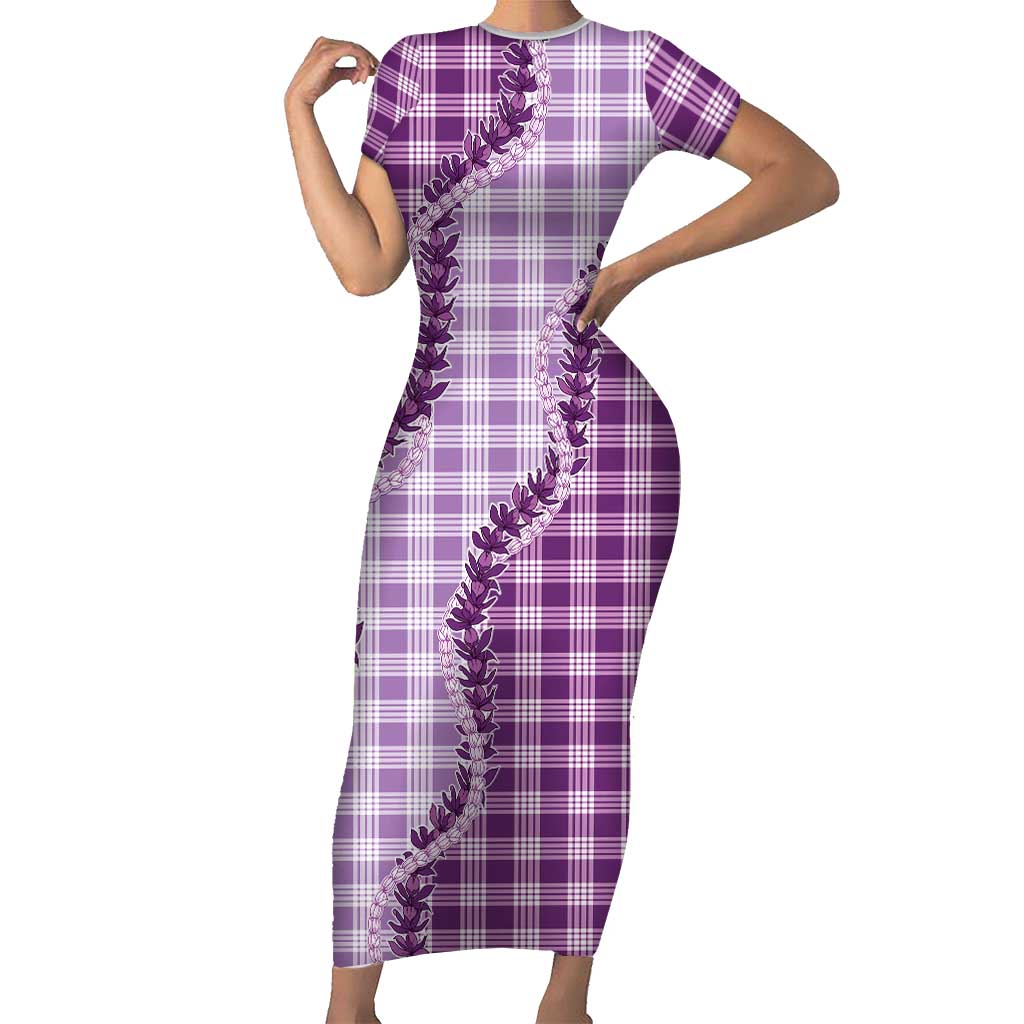Violet Hawaii Palaka Short Sleeve Bodycon Dress Hawaiian Pikake Lei