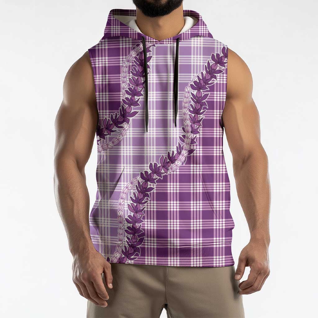 Violet Hawaii Palaka Sleeveless Hoodie Hawaiian Pikake Lei LT05 - Polynesian Pride
