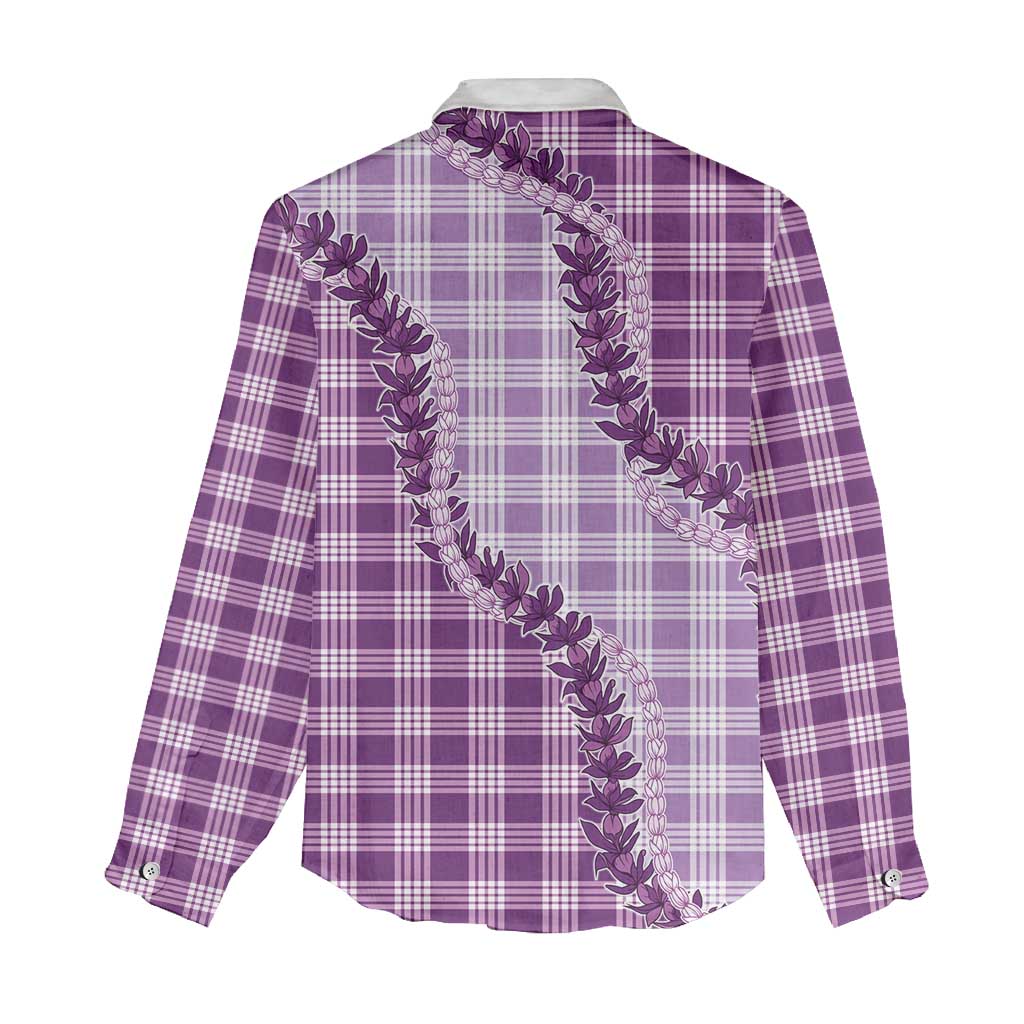 Violet Hawaii Palaka Women Casual Shirt Hawaiian Pikake Lei LT05 - Polynesian Pride