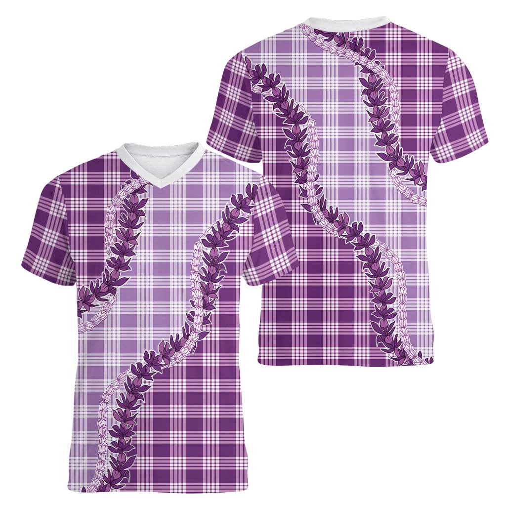 Violet Hawaii Palaka Women V-Neck T-Shirt Hawaiian Pikake Lei LT05 - Polynesian Pride