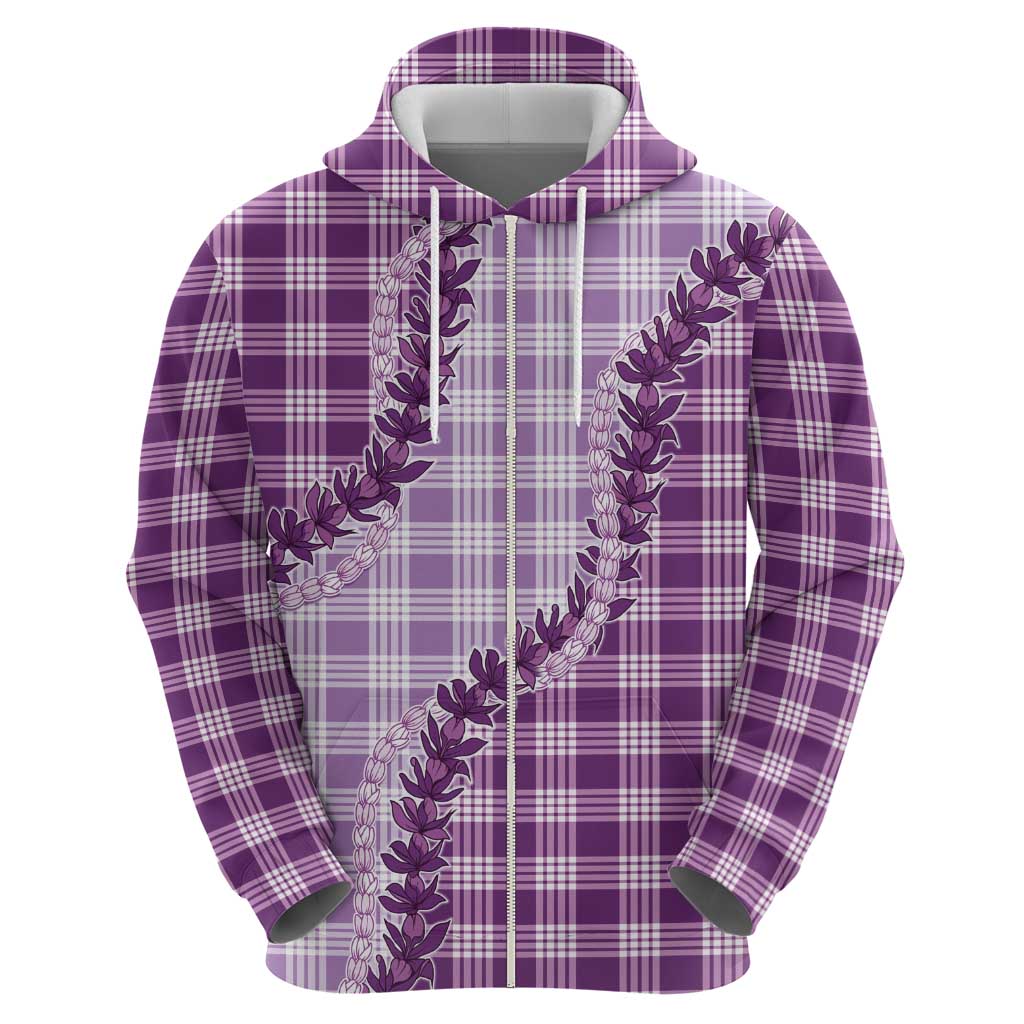 Violet Hawaii Palaka Zip Hoodie Hawaiian Pikake Lei LT05 - Polynesian Pride