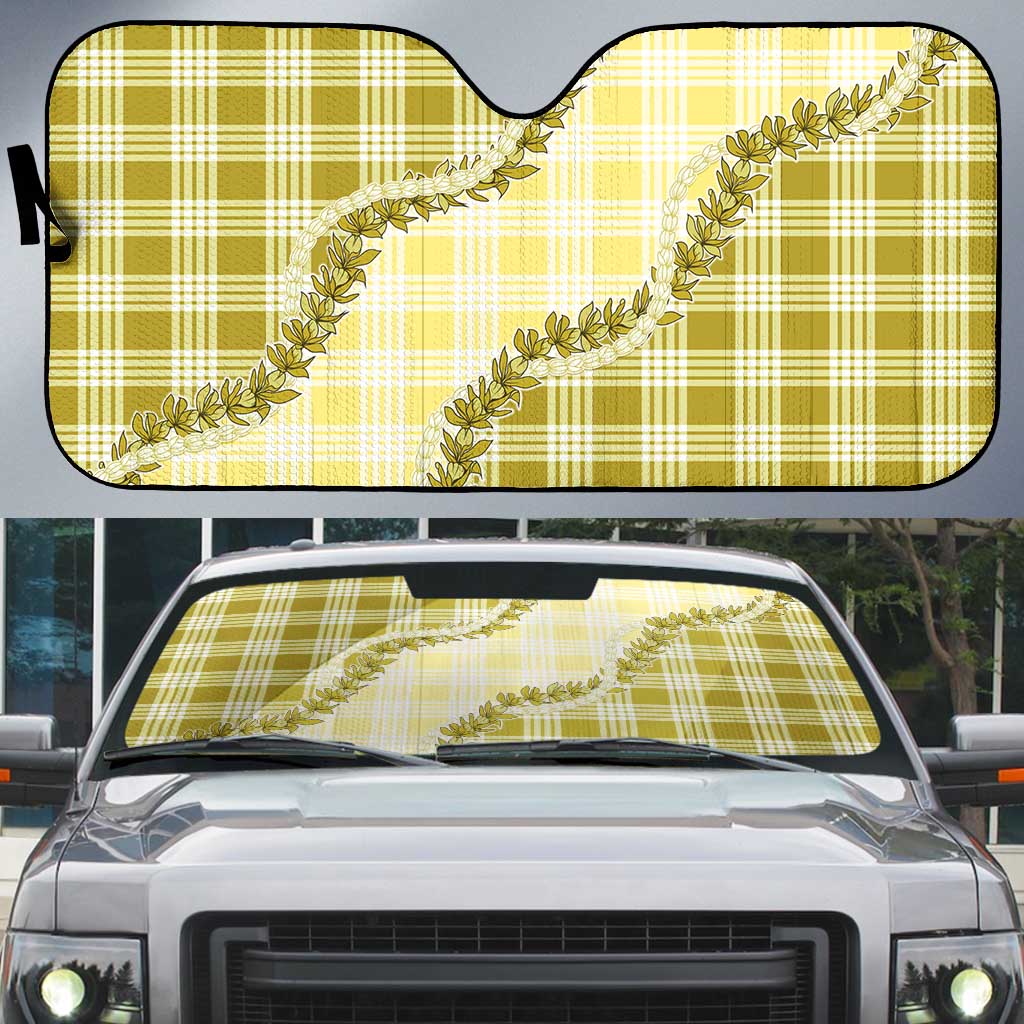 Yellow Hawaii Palaka Auto Sun Shade Hawaiian Pikake Lei