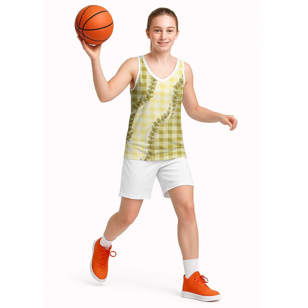 Yellow Hawaii Palaka Basketball Jersey Hawaiian Pikake Lei LT05 - Polynesian Pride