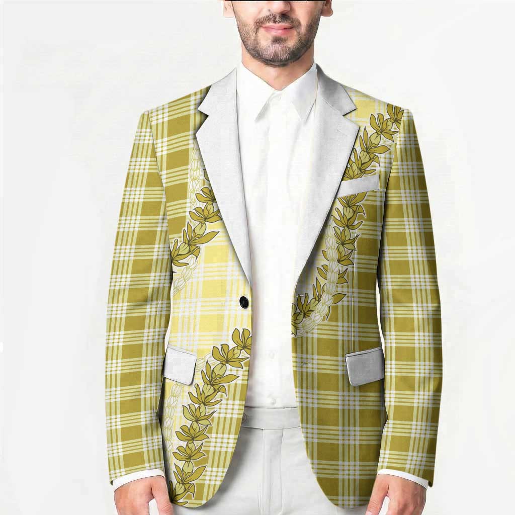 Yellow Hawaii Palaka Blazer Hawaiian Pikake Lei LT05 - Polynesian Pride