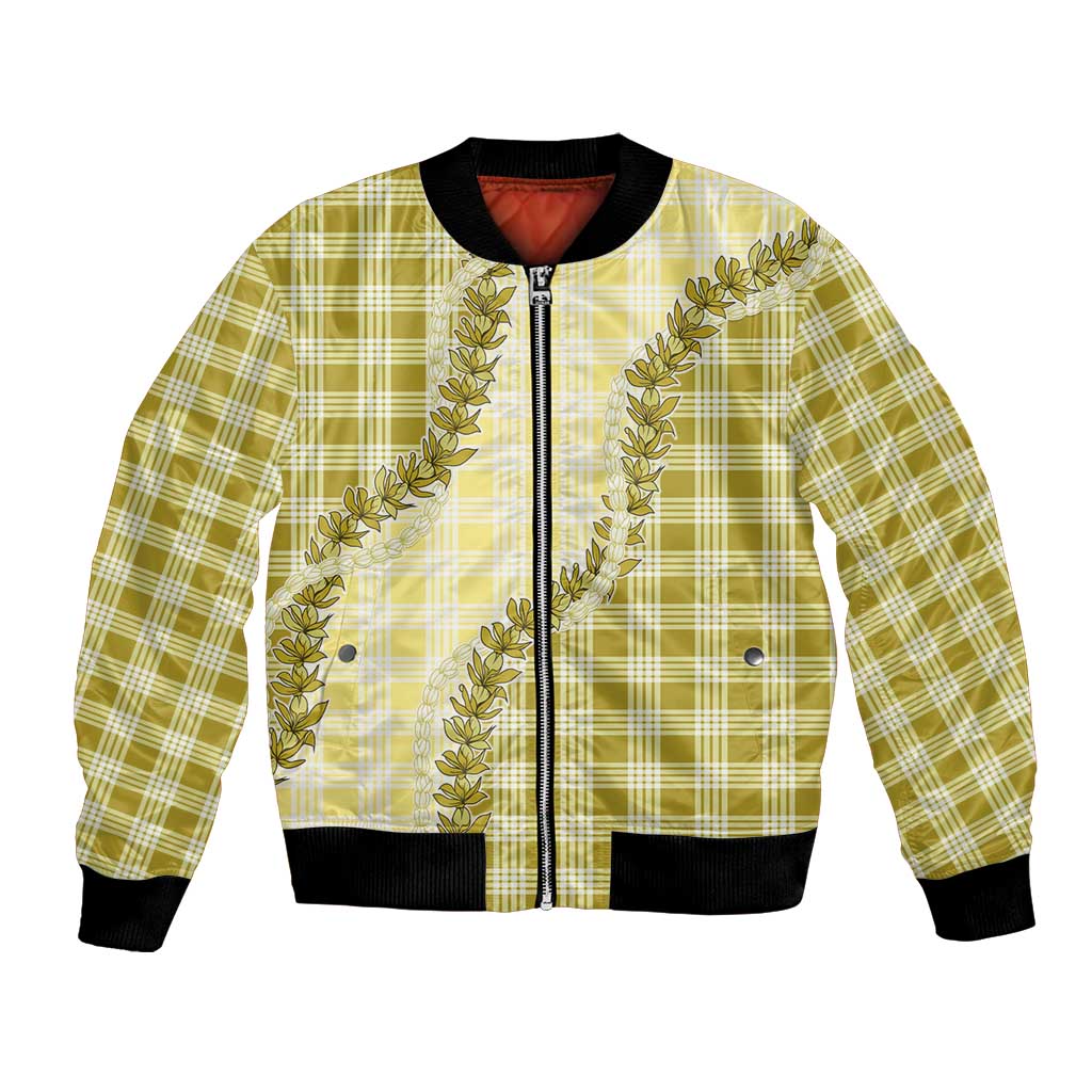 Yellow Hawaii Palaka Bomber Jacket Hawaiian Pikake Lei LT05 Unisex Yellow - Polynesian Pride