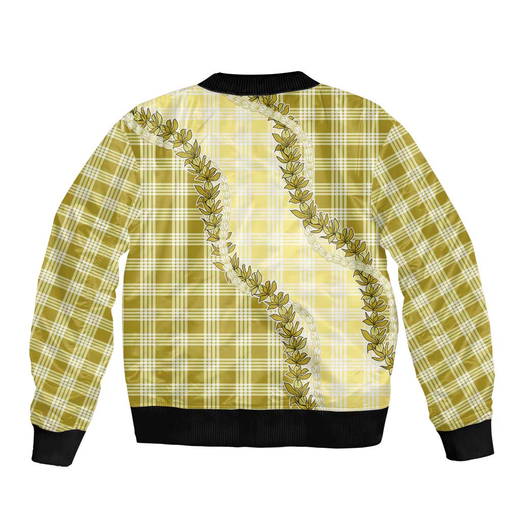 Yellow Hawaii Palaka Bomber Jacket Hawaiian Pikake Lei LT05 - Polynesian Pride