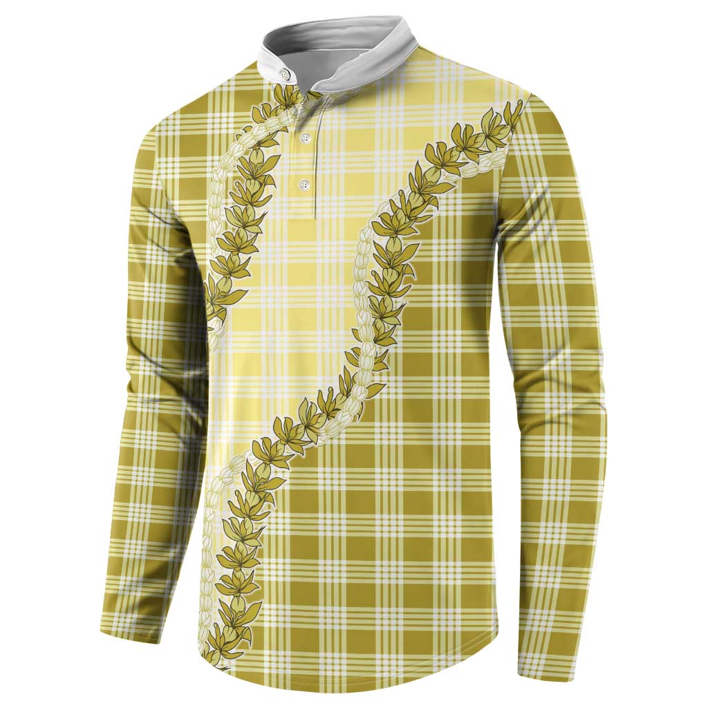 Yellow Hawaii Palaka Button Sweatshirt Hawaiian Pikake Lei LT05 - Polynesian Pride