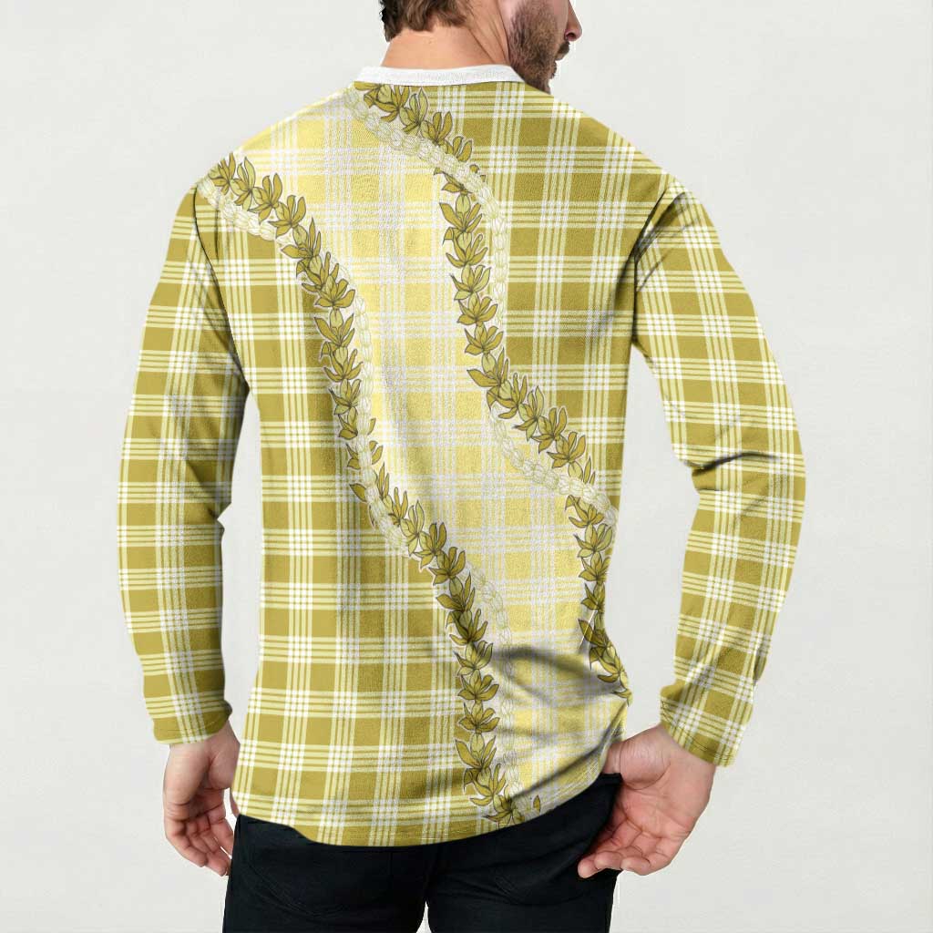 Yellow Hawaii Palaka Button Sweatshirt Hawaiian Pikake Lei LT05 - Polynesian Pride