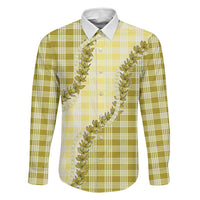 Yellow Hawaii Palaka Family Matching Mermaid Dress and Hawaiian Shirt Hawaiian Pikake Lei LT05 Dad's Shirt - Long Sleeve Yellow - Polynesian Pride