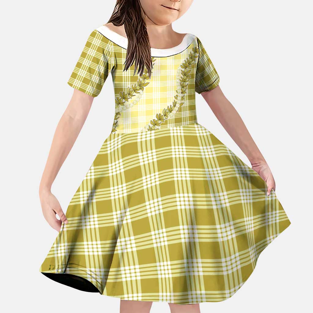 Yellow Hawaii Palaka Family Matching Off Shoulder Short Dress and Hawaiian Shirt Hawaiian Pikake Lei LT05 Daughter's Dress Yellow - Polynesian Pride