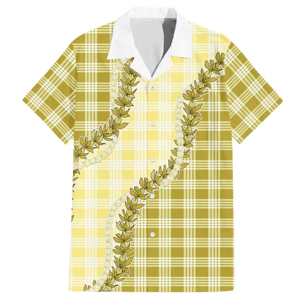 Yellow Hawaii Palaka Family Matching Off Shoulder Short Dress and Hawaiian Shirt Hawaiian Pikake Lei LT05 Dad's Shirt - Short Sleeve Yellow - Polynesian Pride