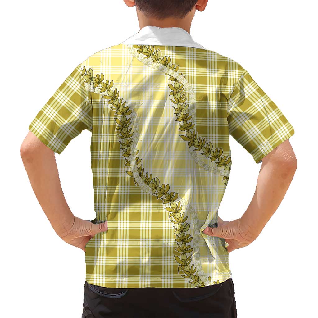 Yellow Hawaii Palaka Family Matching Summer Maxi Dress and Hawaiian Shirt Hawaiian Pikake Lei LT05 - Polynesian Pride