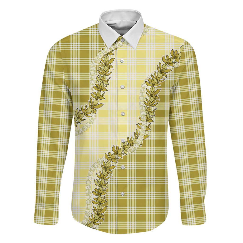 Yellow Hawaii Palaka Family Matching Summer Maxi Dress and Hawaiian Shirt Hawaiian Pikake Lei LT05 Dad's Shirt - Long Sleeve Yellow - Polynesian Pride