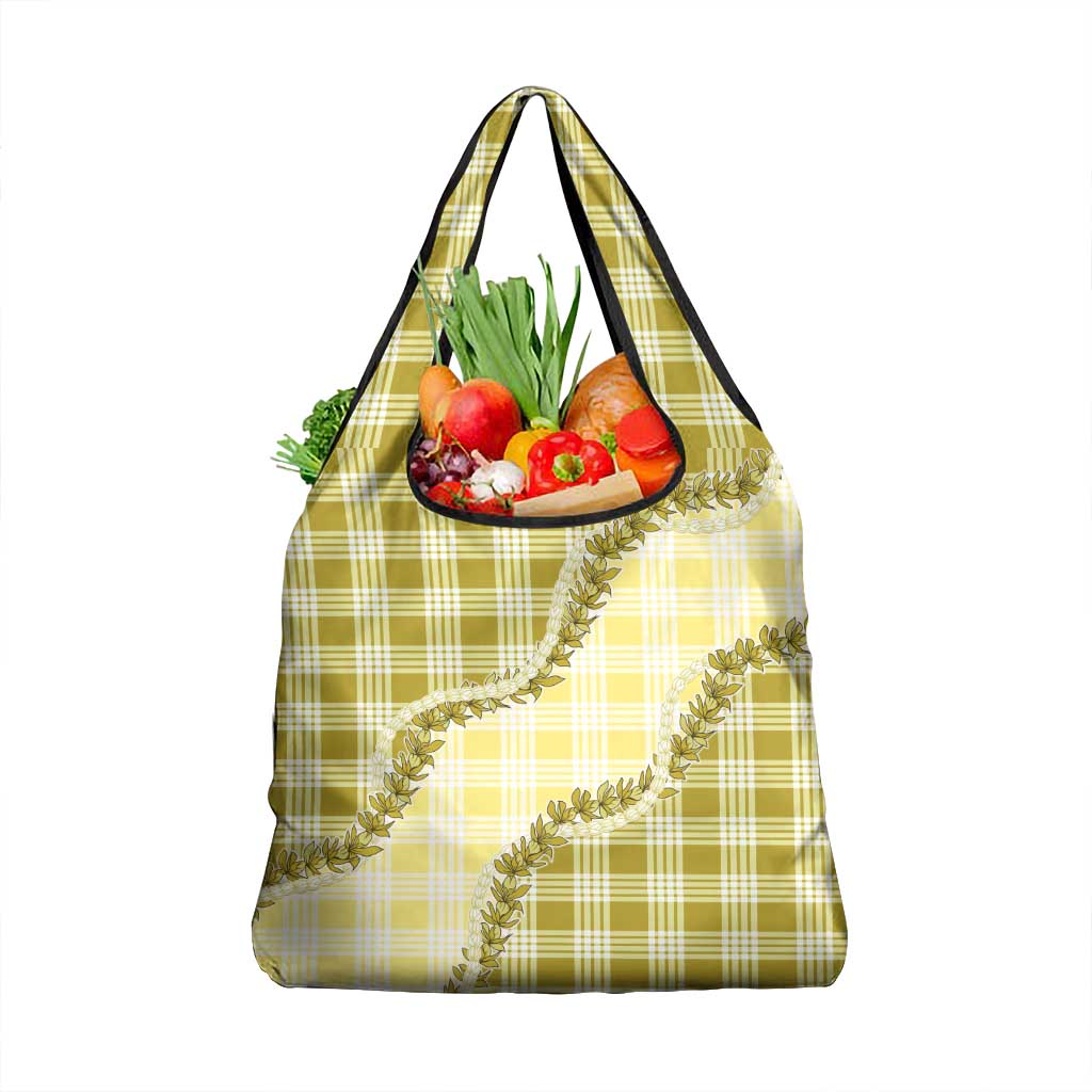 Yellow Hawaii Palaka Grocery Bag Hawaiian Pikake Lei