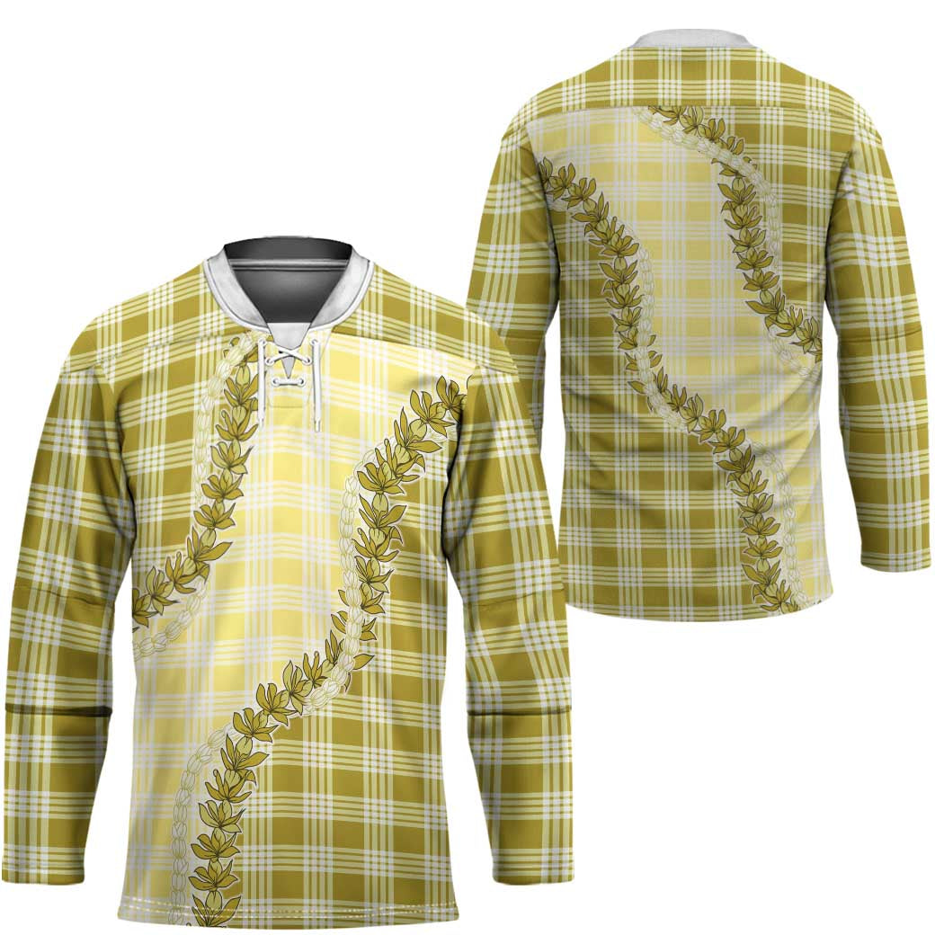 Yellow Hawaii Palaka Hockey Jersey Hawaiian Pikake Lei LT05 - Polynesian Pride