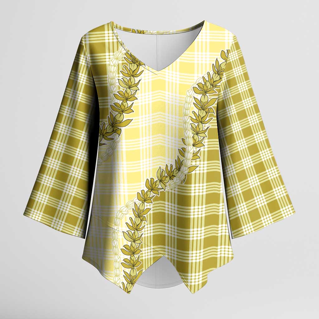 Yellow Hawaii Palaka Kimono Sleeve Blouse Hawaiian Pikake Lei LT05 Female Yellow - Polynesian Pride