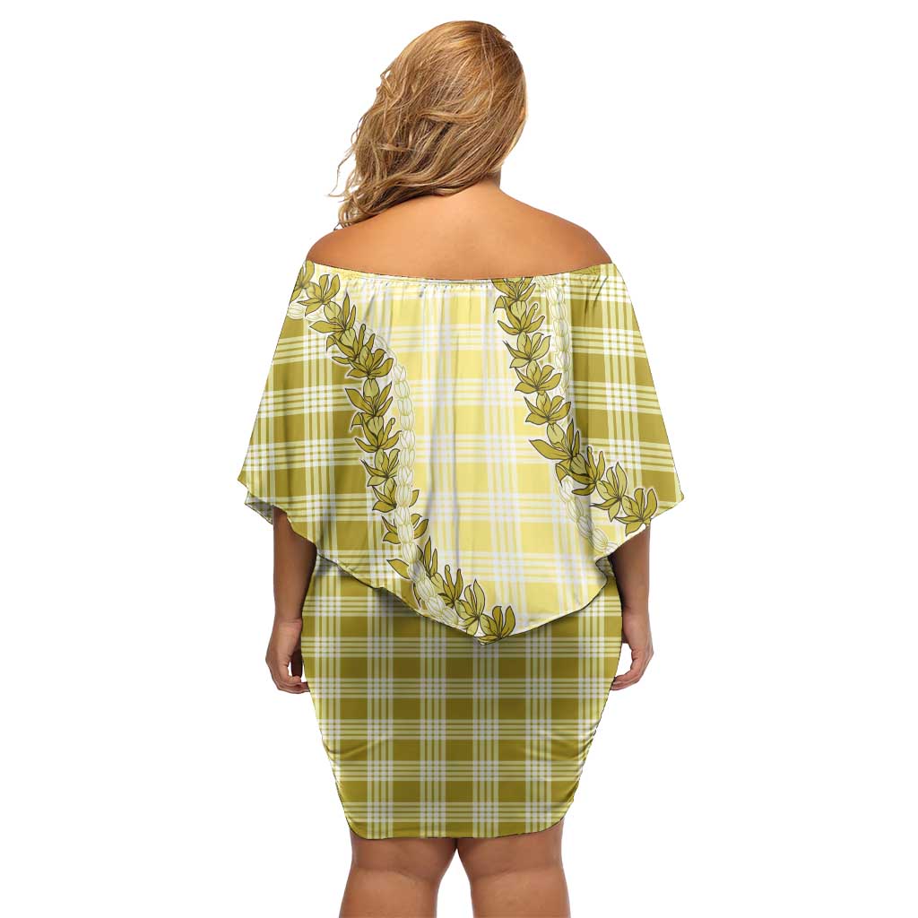Yellow Hawaii Palaka Off Shoulder Short Dress Hawaiian Pikake Lei LT05 - Polynesian Pride