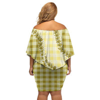 Yellow Hawaii Palaka Off Shoulder Short Dress Hawaiian Pikake Lei LT05 - Polynesian Pride