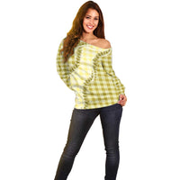 Yellow Hawaii Palaka Off Shoulder Sweater Hawaiian Pikake Lei LT05 - Polynesian Pride