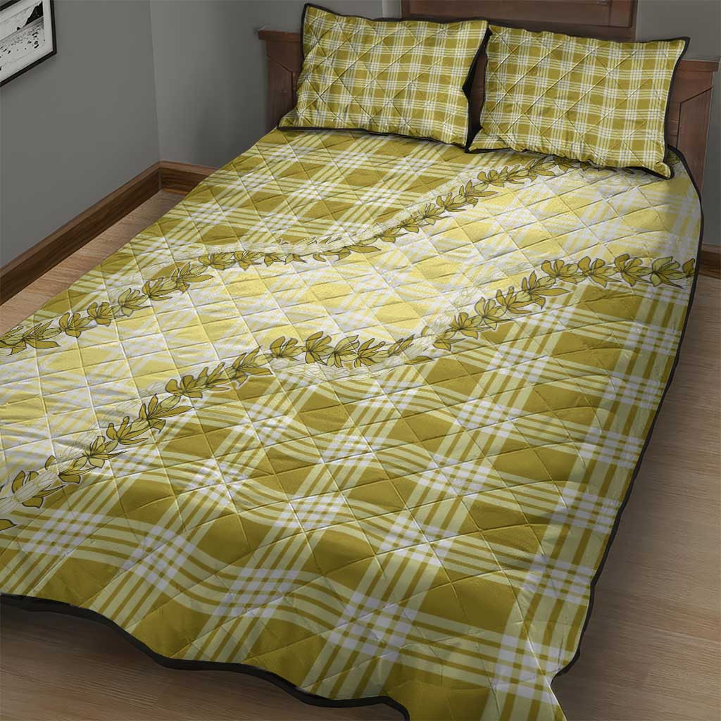 Yellow Hawaii Palaka Quilt Bed Set Hawaiian Pikake Lei LT05 - Polynesian Pride