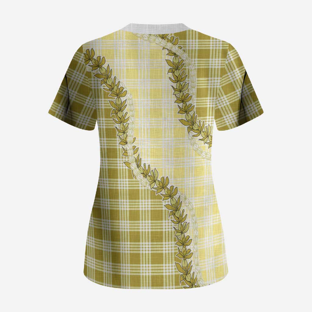 Yellow Hawaii Palaka Scrub Top Hawaiian Pikake Lei LT05 - Polynesian Pride