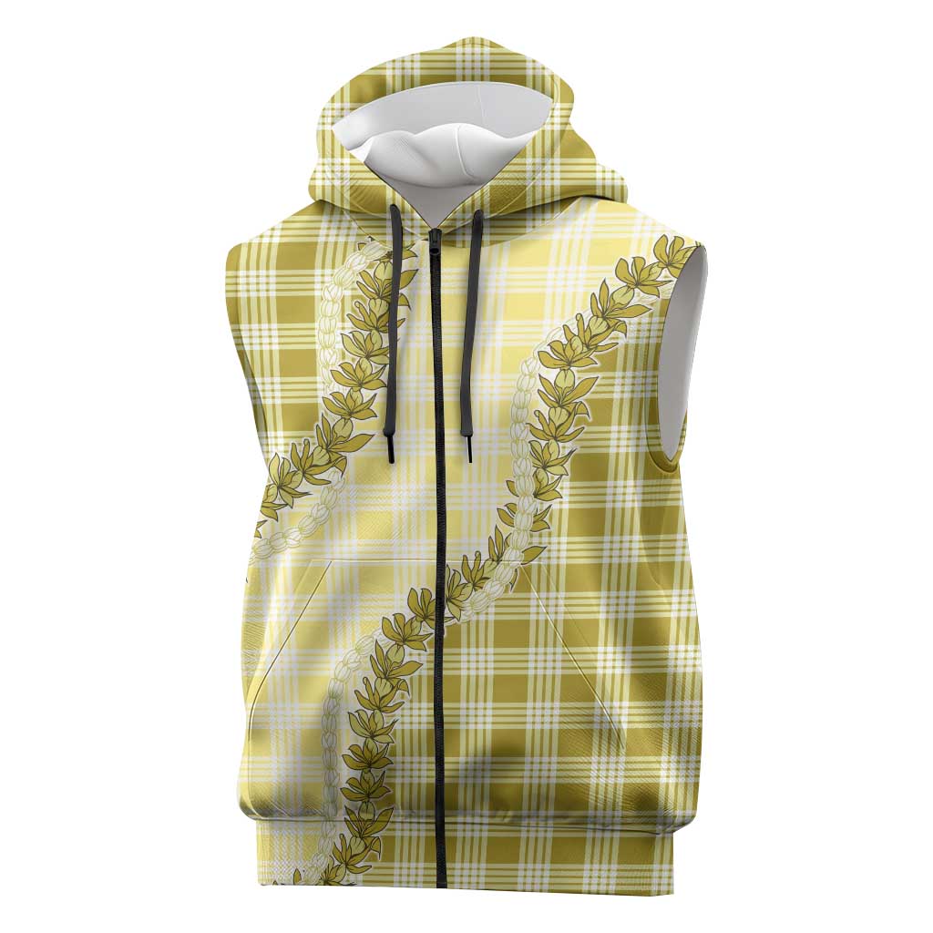 Yellow Hawaii Palaka Sleeveless Zip Hoodie Hawaiian Pikake Lei LT05 Yellow - Polynesian Pride