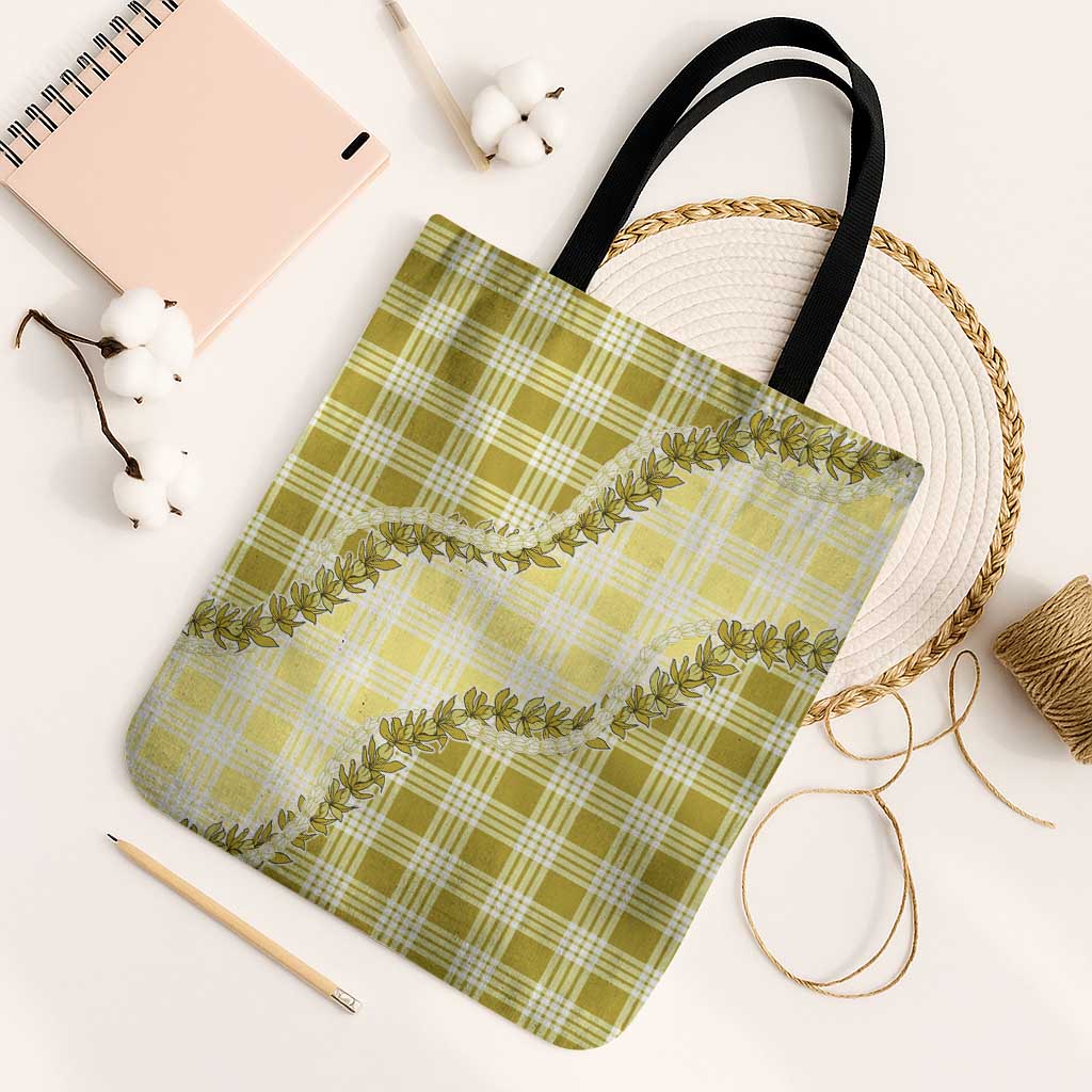 Yellow Hawaii Palaka Tote Bag Hawaiian Pikake Lei