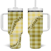 Yellow Hawaii Palaka Tumbler With Handle Hawaiian Pikake Lei LT05 One Size: 40 oz Yellow - Polynesian Pride