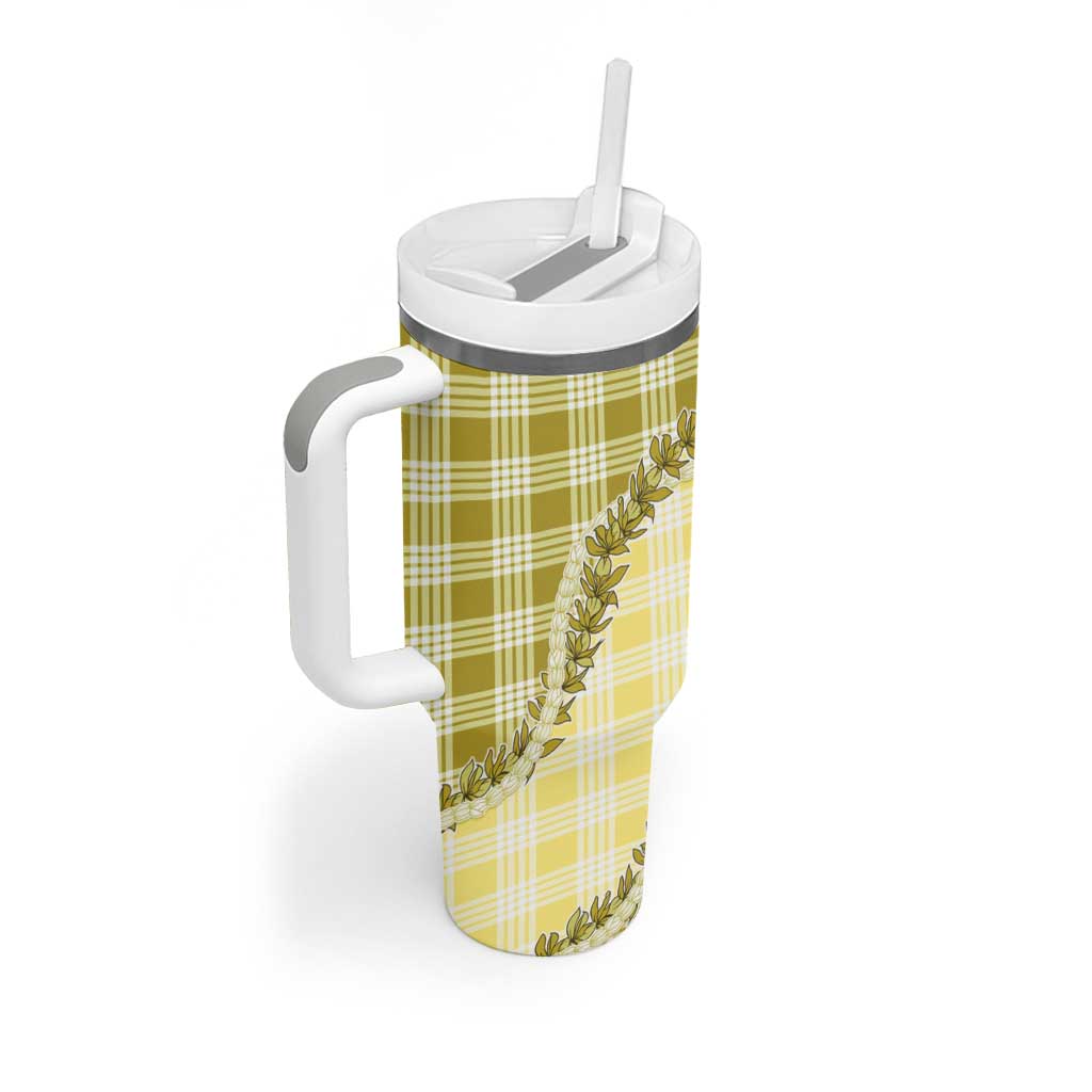 Yellow Hawaii Palaka Tumbler With Handle Hawaiian Pikake Lei LT05 - Polynesian Pride
