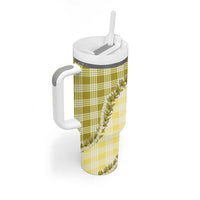 Yellow Hawaii Palaka Tumbler With Handle Hawaiian Pikake Lei LT05 - Polynesian Pride