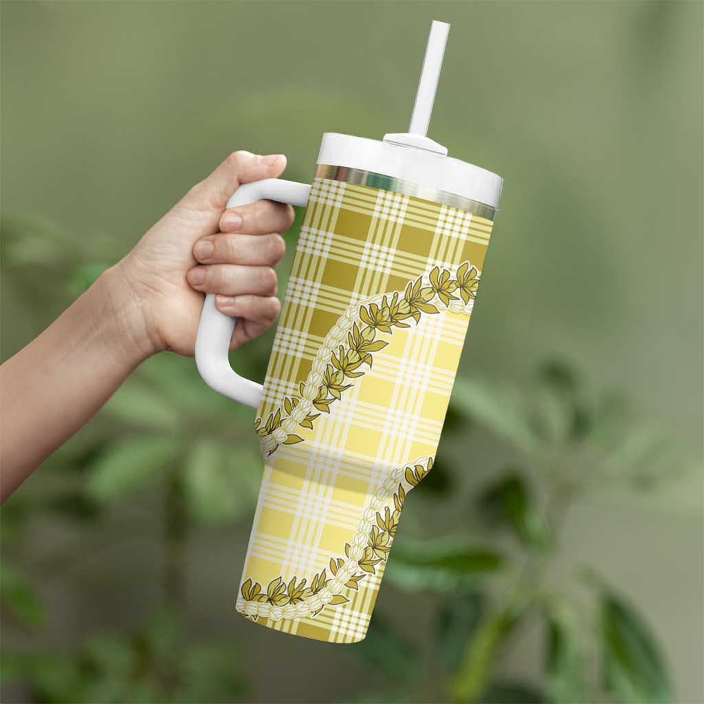 Yellow Hawaii Palaka Tumbler With Handle Hawaiian Pikake Lei LT05 - Polynesian Pride