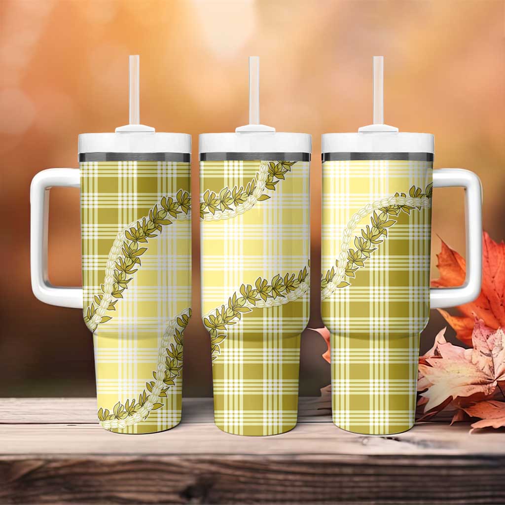 Yellow Hawaii Palaka Tumbler With Handle Hawaiian Pikake Lei LT05 - Polynesian Pride