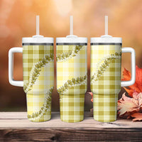 Yellow Hawaii Palaka Tumbler With Handle Hawaiian Pikake Lei LT05 - Polynesian Pride