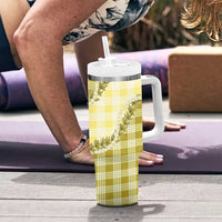 Yellow Hawaii Palaka Tumbler With Handle Hawaiian Pikake Lei LT05 - Polynesian Pride