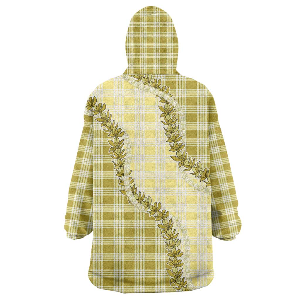 Yellow Hawaii Palaka Wearable Blanket Hoodie Hawaiian Pikake Lei LT05 - Polynesian Pride