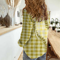 Yellow Hawaii Palaka Women Casual Shirt Hawaiian Pikake Lei LT05 - Polynesian Pride
